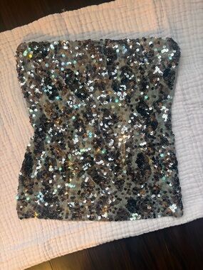 EXPRESS Silver Sequin Strapless Tube Top